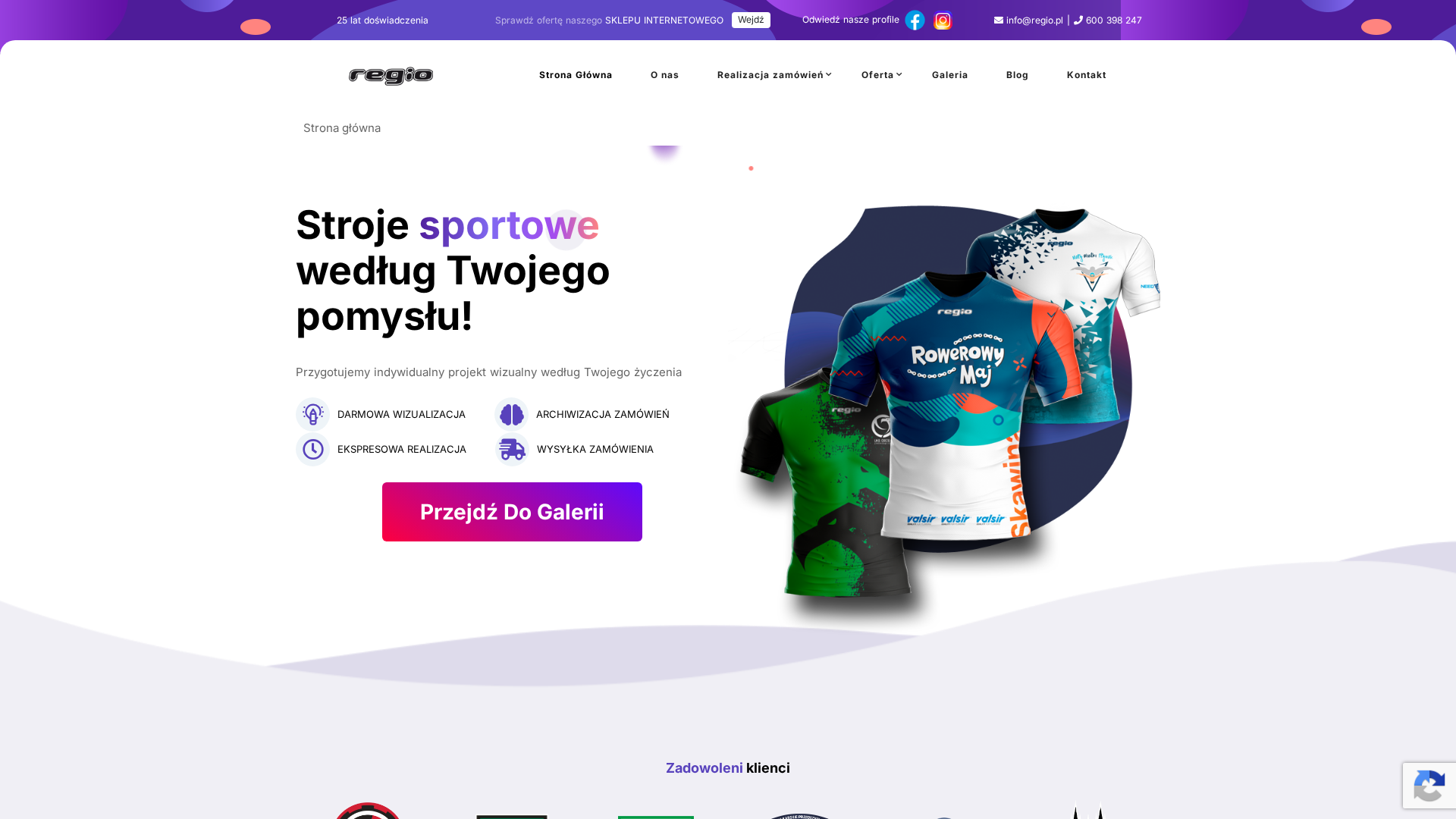 Podgląd strony Personalizowana odzież sportowa	na zamówienie Regio
