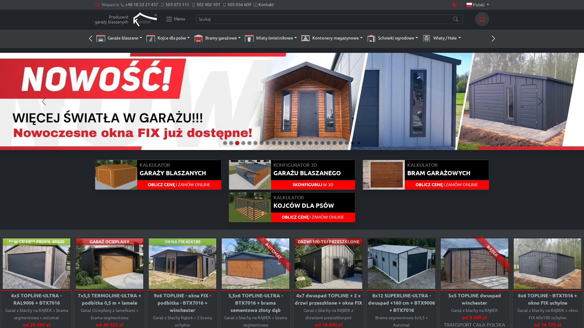 Podgląd strony Konstal - producent  garaży blaszanych i bram garażowych